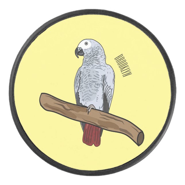 Grau-Papagei-Cartoon Eishockey Puck (Vorderseite)