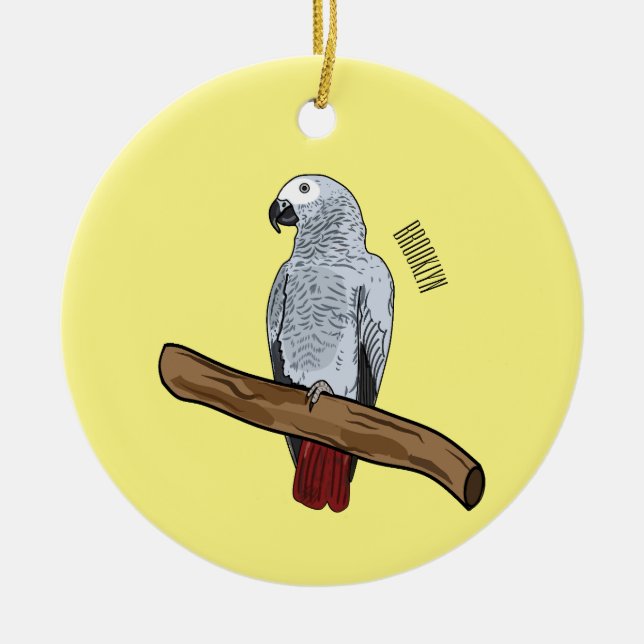 Grau-Papagei-Cartoon Keramik Ornament (Vorne)