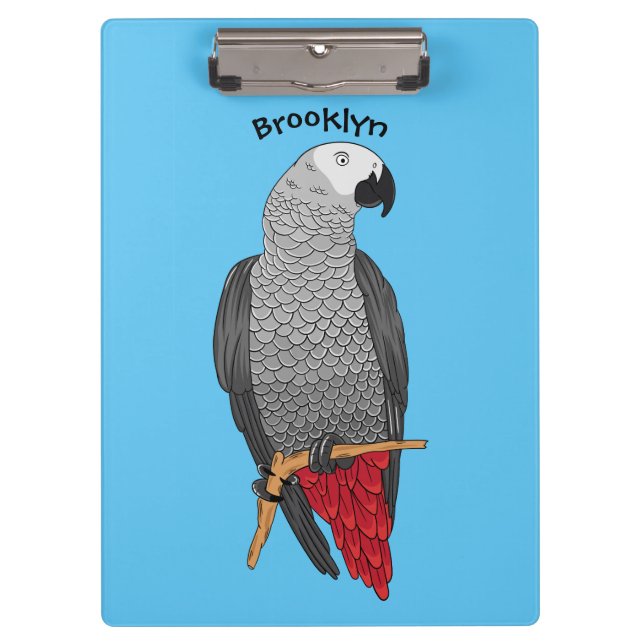 Grau-Papagei-Cartoon Klemmbrett (Vorderseite)