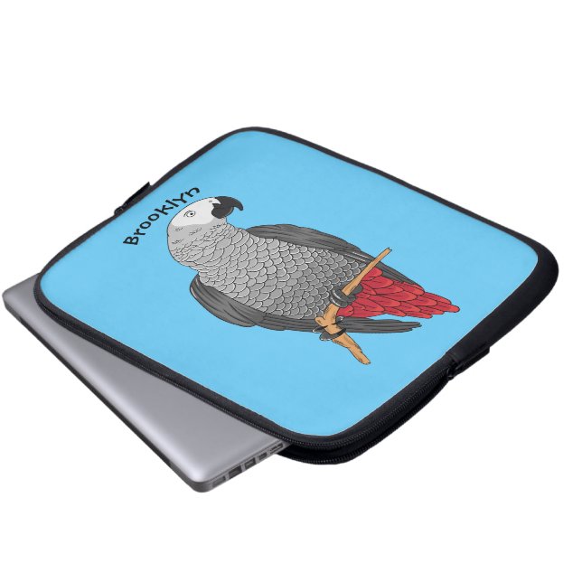 Grau-Papagei-Cartoon Laptopschutzhülle (Vorne Knopf)