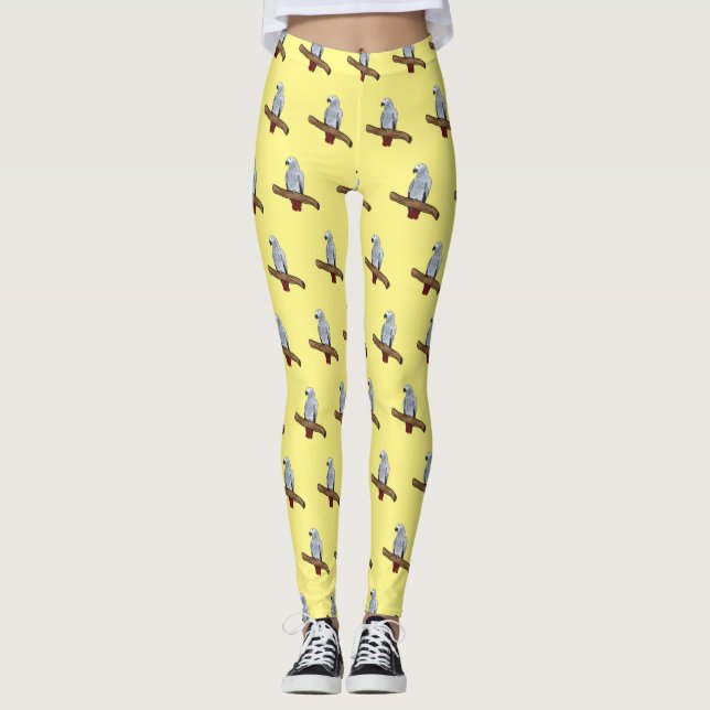 Grau-Papagei-Cartoon Leggings (Vorderseite)