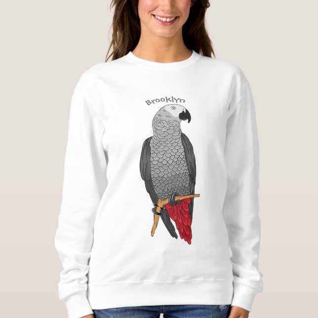 Grau-Papagei-Cartoon Sweatshirt (Vorderseite)