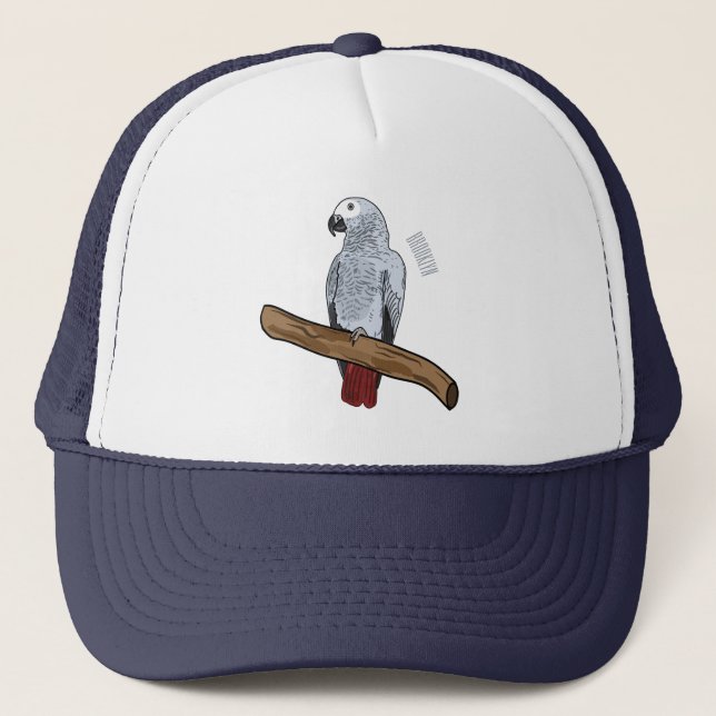 Grau-Papagei-Cartoon Truckerkappe (Vorderseite)