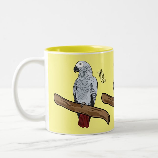 Grau-Papagei-Cartoon Zweifarbige Tasse (Links)