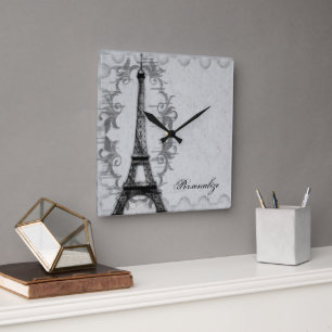 Grau Paris Grunge Wall Clock Quadratische Wanduhr