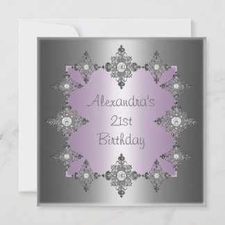Grau Pastel Lila Silver Jewel Rahmen Geburtstag Einladung