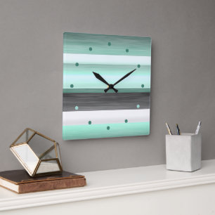 Grau-Pastellfarben Minzgrün, Schwarz Quadratische Wanduhr