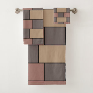 Grau Peach Pink Brick Wall Badhandtuch Set