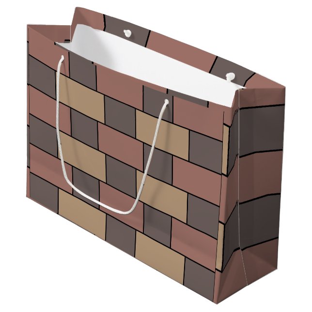 Grau Peach Pink Brick Wall Große Geschenktüte (Vorderseite Schrägansicht)