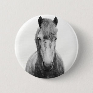 Grau, Pferd, Schwarz und Weiß Button