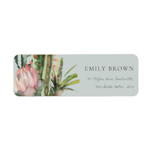 GRAU PINK FLORAL CACTI FOLIAGE WATERCOLOR ADRESSE