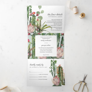 GRAU PINK FLORAL CACTI FOLIAGE WATERCOLOR WEDD DREIFACH GEFALTETE EINLADUNG