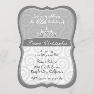 Grau-Prinz-Kronen-Spirale Geburtstag Einladung