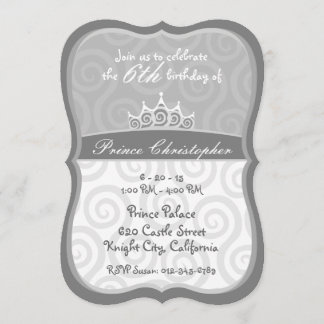 Grau-Prinz-Kronen-Spirale Geburtstag Einladung