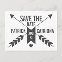 GRAU-RETRO-ARROWS UND HERZ-SAVE THE DATE POSTCARD