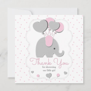 grau rosa Baby Mädchen Elefant Dankeskarte