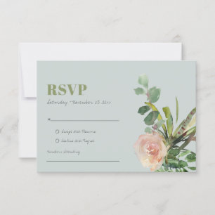 GRAU ROSA BLÜTEN CACTI BLATTWERK WATERCOLOR RSVP KARTE