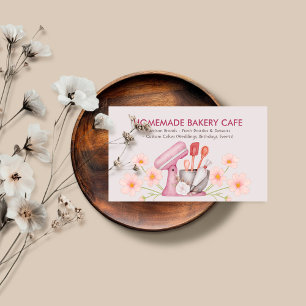 Grau Rosa Florales Back- und Kochutensilien Ba Visitenkarte