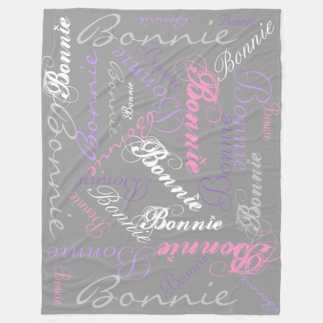 Grau, Rosa, Orchid, Lavendel, Blanket Name Collage Fleecedecke (Vorderseite)