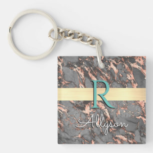 Grau- & Roségoldmarmor, Goldbarren, Name & Monogra Schlüsselanhänger