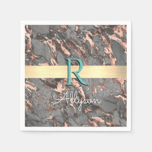 Grau- & Roségoldmarmor, Goldbarren, Name & Monogra Serviette