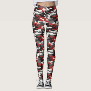 Grau, Rot, Schwarz & Weiß Camouflage Leggings