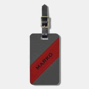 Grau-rote Streifen Imitate Vintag Leder Aussehen 2 Gepäckanhänger