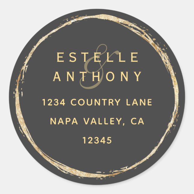 Grau Rustic Gold Circle Ampere und Rücksendeadress Runder Aufkleber (Vorderseite)