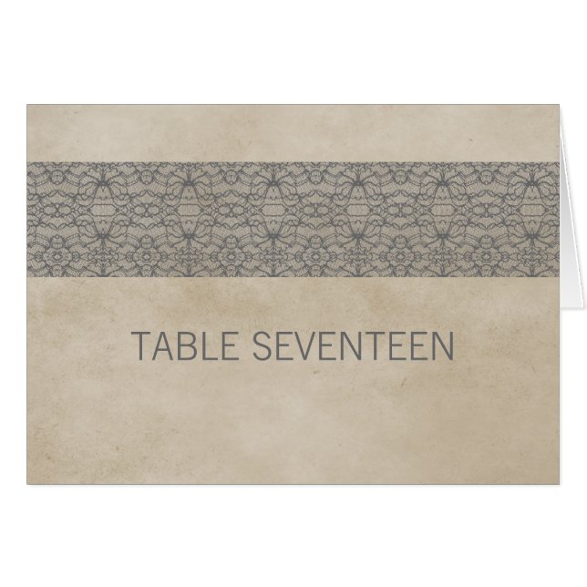 Grau Rustic Lace Tischnummer Card (Vorderseite (Horizontal))