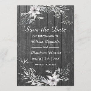 Grau rustikal. Holzscheune Hochzeit Save-the-Date- Einladung