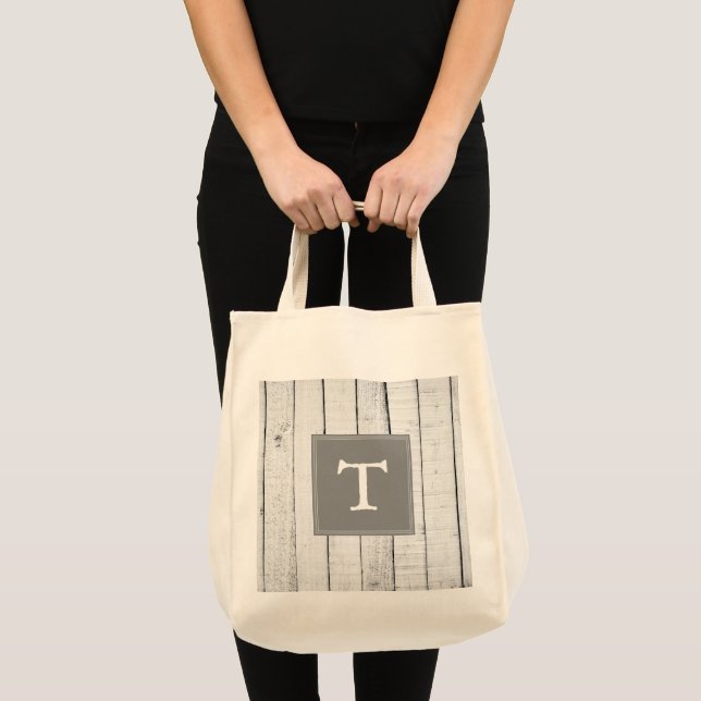 Grau-Rustikale Monogramm-Totbeutel Tragetasche (Vorderseite (Produkt))