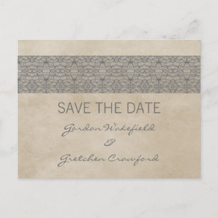Grau rustikale Spitze Save the Date Postkarte