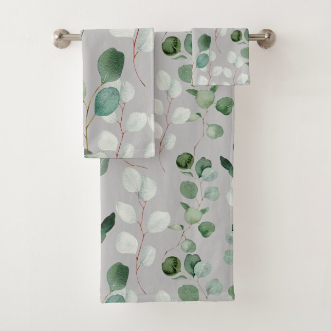 GRAU SAGE GRÜNES BOTANISCHES BADEZIMMER TOWEL SET (Insitu)