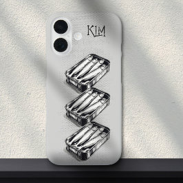 Grau Sardine Art Grunge Zeichnend Custom Monogram iPhone 16 Hülle