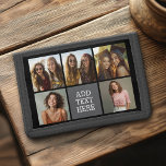Grau Schwarz 5 FotoCollage mit Text Tri-fold Geldbeutel<br><div class="desc">Für dieses Design können Sie quadratische oder selbstständige Fotos verwenden. Verwenden Sie fünf quadratische Fotos,  um ein einzigartiges und persönliches Geschenk zu kreieren. Wenn Sie die Bilder anpassen müssen,  klicken Sie auf das Werkzeug anpassen,  um Änderungen vorzunehmen.</div>