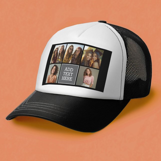 Grau Schwarz 5 FotoCollage mit Text Truckerkappe (Custom Trucker hat)
