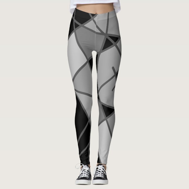 Grau-Schwarz Asymmetrische Leggings von Joya Eve (Vorderseite)