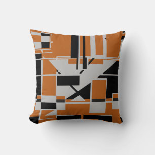 Grau Schwarz auf Orange Geometric Abstrakt Labyrin Kissen
