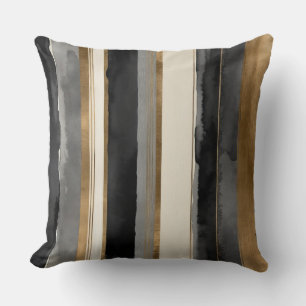 Grau-schwarz-beige und goldene Streifen Kissen