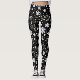Grau-Schwarz-Blume-Muster Leggings