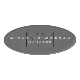 Grau Schwarz Bold Monogram Modernes Minimalistisch Namenschild