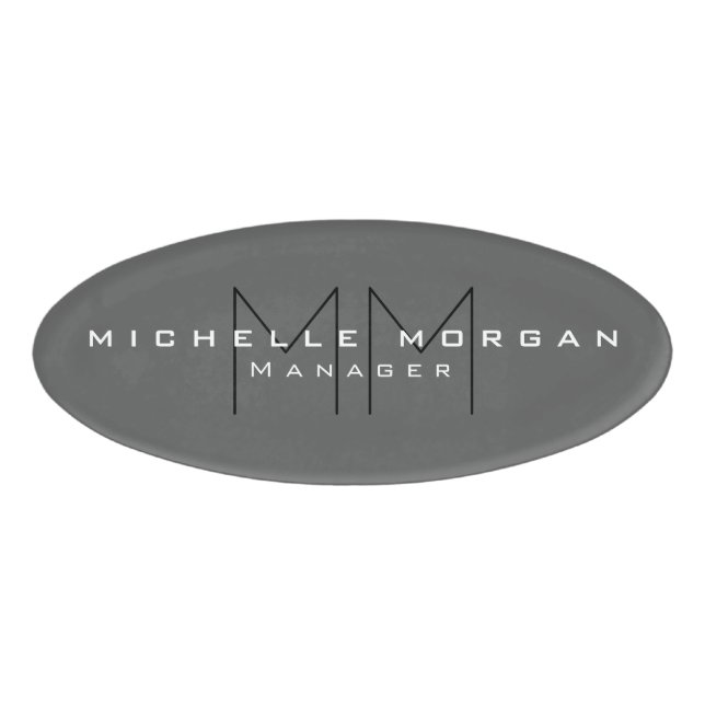 Grau Schwarz Bold Monogram Modernes Minimalistisch Namenschild (Vorderseite)