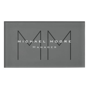 Grau Schwarz Bold Monogram Modernes Minimalistisch Namenschild