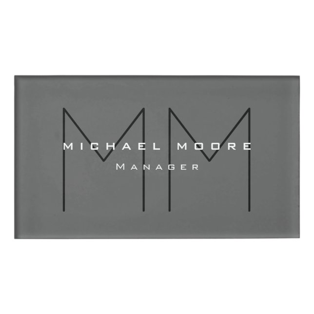 Grau Schwarz Bold Monogram Modernes Minimalistisch Namenschild (Vorderseite)