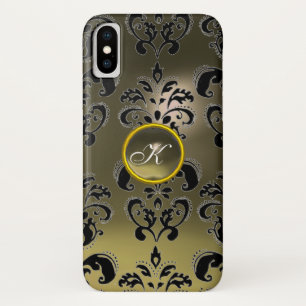 GRAU SCHWARZ DAMASK GEMSTONE MONOGRAMM iPhone X HÜLLE