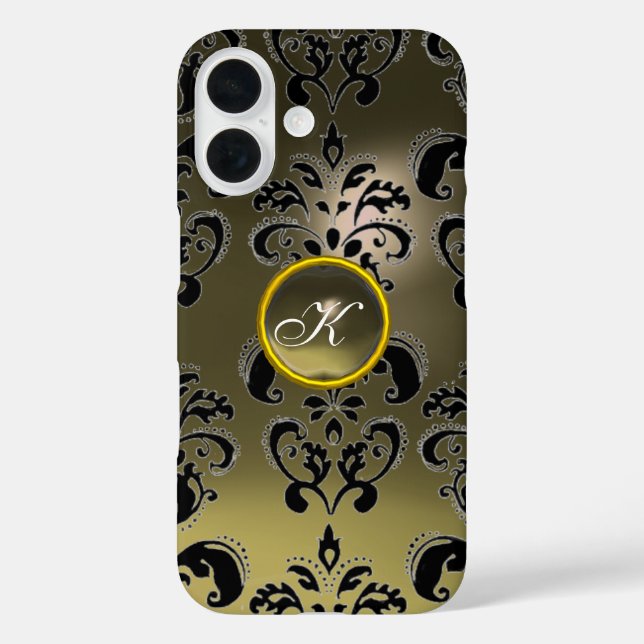 GRAU SCHWARZ DAMASK GEMSTONE MONOGRAMM Case-Mate iPhone HÜLLE (Rückseite)