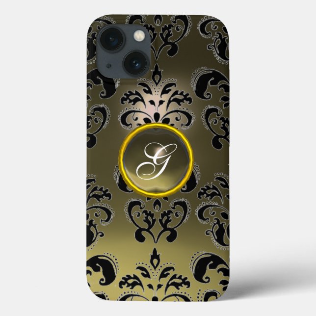 GRAU SCHWARZ DAMASK GEMSTONE MONOGRAMM Case-Mate iPhone HÜLLE (Rückseite)