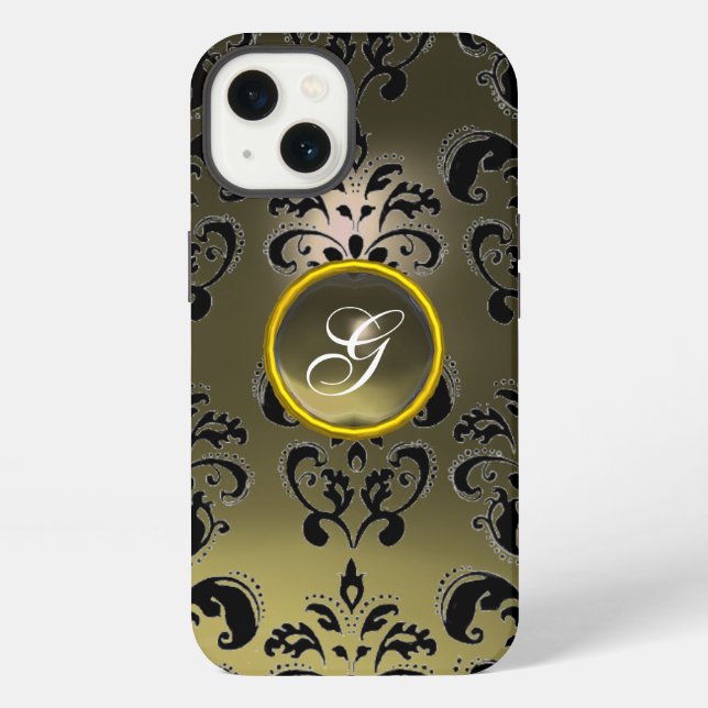 GRAU SCHWARZ DAMAST-EDELSTEIN-MONOGRAMM Floral  iPhone Hülle (Rückseite)