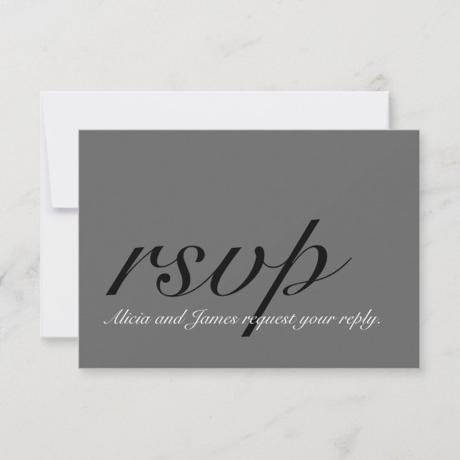Grau, schwarz, einfach Hochzeitsszenario mit anfän RSVP Karte (Vorderseite)