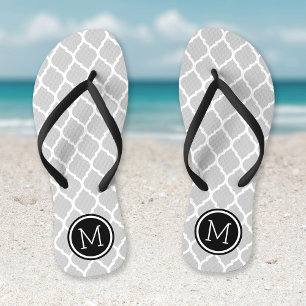 Grau-Schwarz-Marokkanisches Quatrefolienmonogramm Flip Flops